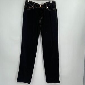 MU Makers USA Black Stretch Velveteen Boot Cut Embroidered Pockets Pants Size 4